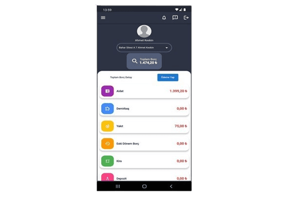 Mobil uygulama ile online aidat borcu sorgulama ve ödeme